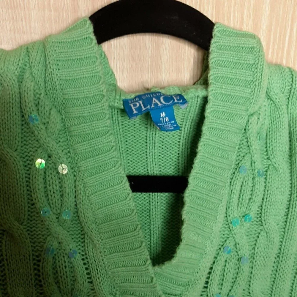 The Childrens Place Green V-Neck Cable Sweater